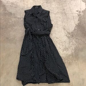 Club Monaco Black polka dot and White Pleated Midi Dress